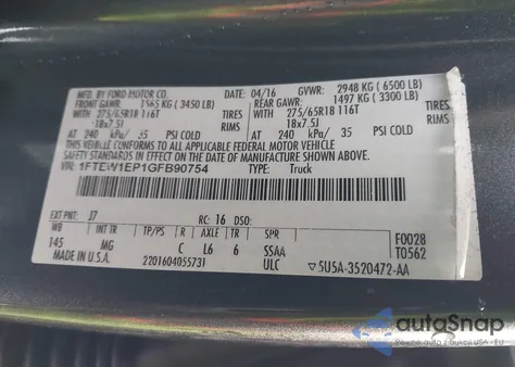 2016 Ford F-150 Xlt from USA, damaged, VIN 1FTEW1EP1GFB90754